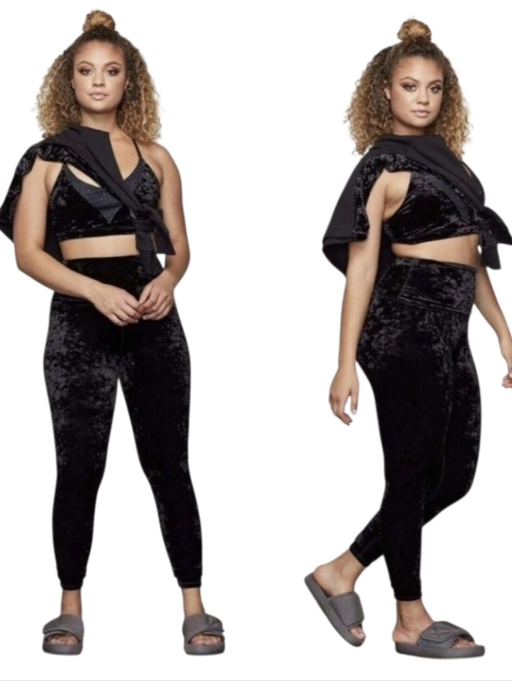 NWT Good American Crushing It Black Crushed Velvet Leggings XXL